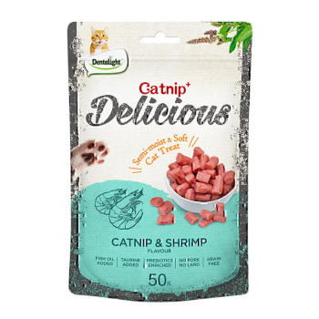 تشويقی گربه با طعم كت نيپ و میگو دنتالایت Dentalight Delicious Catnip & Shrimp Cat Treats وزن 50 گرم